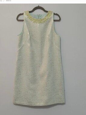 NWT Maggy London Jackie O Jeweled Sheath Dress Mint Green Gold Jacquard Size 6